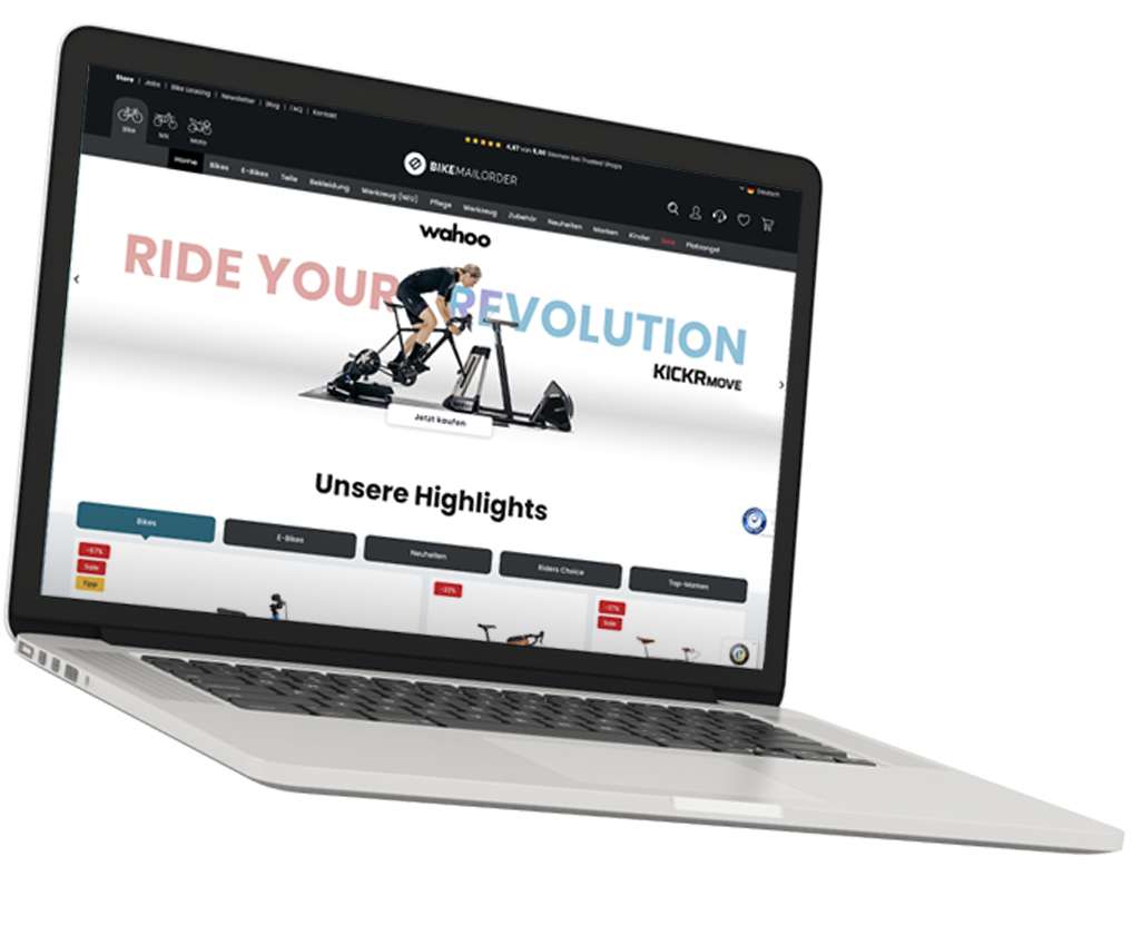 Laptop der Bike Mailorder Webseite zeigt